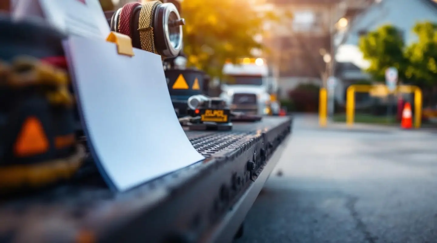 A Garrison Towing flatbed truck professionally removing an illegally parked vehicle from a marked tow-away zone in Lynn.