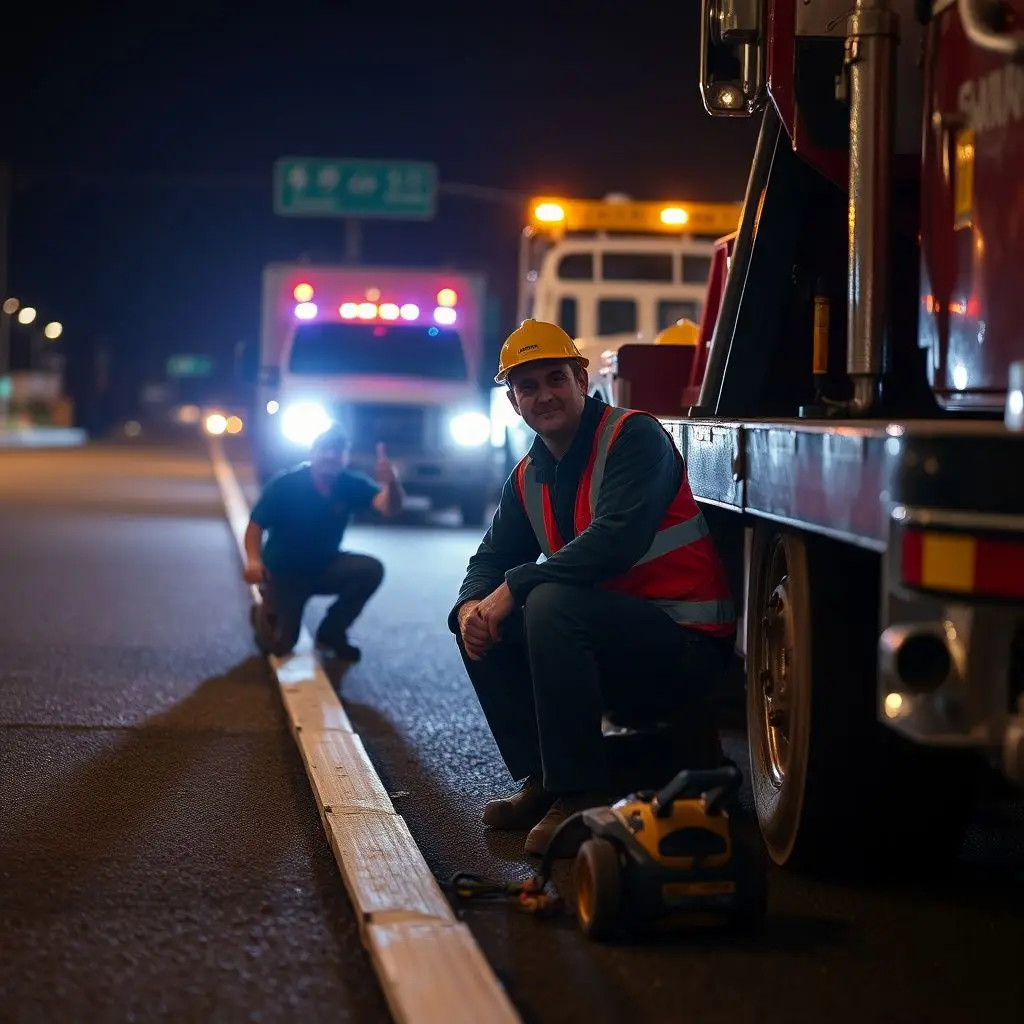 A Garrison Towing professional using a flatbed truck to safely recover a vehicle from a narrow residential street in Brockton.
