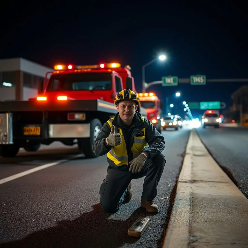 A Garrison Towing technician providing a battery jump start to a commuter's car in the Randolph MBTA parking lot.
